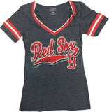 Boston Red Sox MLB Women's Short Sleeve Distressed Jersey Stripe T-Shirt Gray XS