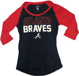 Atlanta Braves Women's Medium 3/4 Sleeve T-Shirt Navy Red MEDIUM 8/10